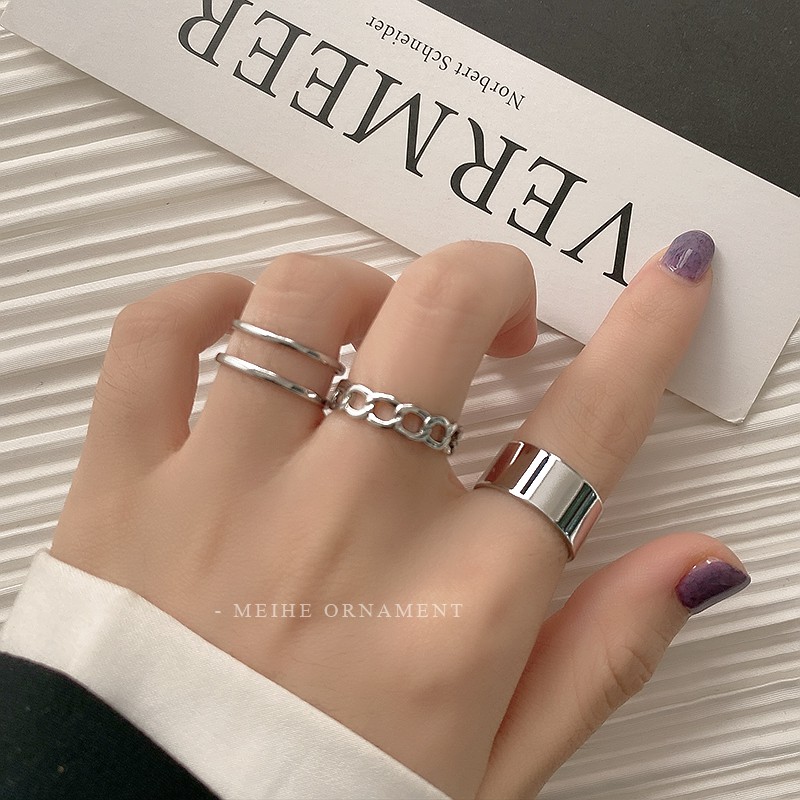 Bộ trang sức set ba chiếc nhẫn kim loại cho cặp đôi nam nữ thời trang URI DECOR