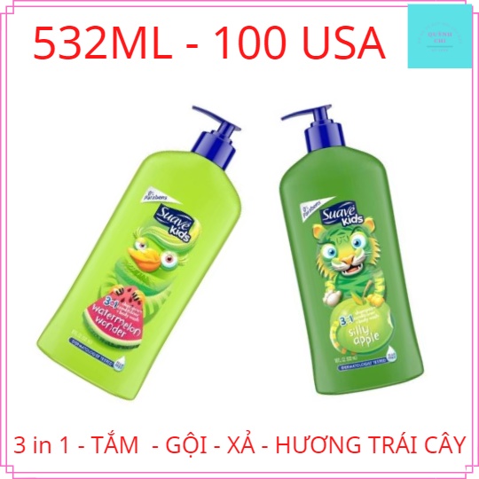 Sữa tắm gội xả cho bé Suave Kids 3 in1 hương trái không cay mắt  Mỹ 532 ML
