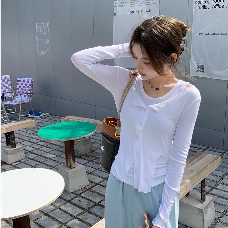 Áo thun nữ tay dài có lót áo 3 lỗ bên trong, áo kiểu kín đáo xin xắn không hở, thun thoáng mát - clothing for girl