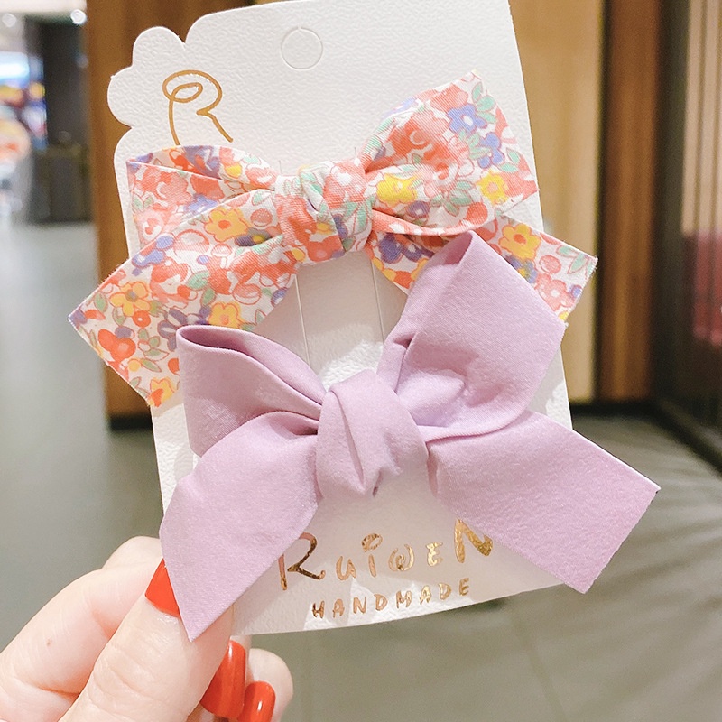 Set 2 Kẹp Tóc Nơ Màu Trơn Hàn Quốc Hàng Mới Dành Cho Bé Gái