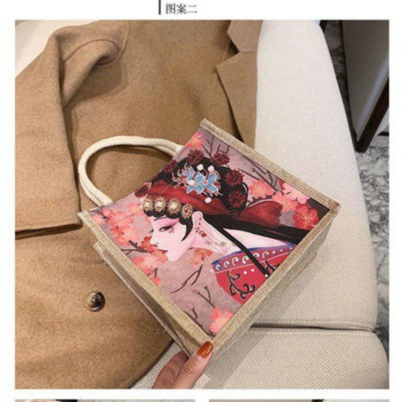 Túi Cói Vintage Đi Biển Phong Cách Hàn Quốc Hoạ Tiết Hoạt Hình Siêu Đáng Yêu