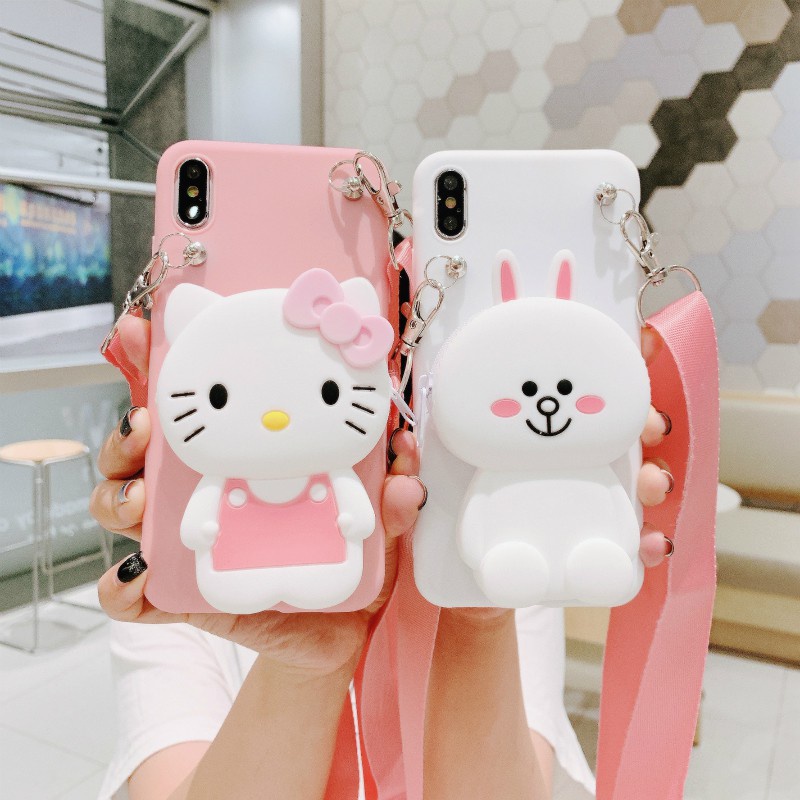 vivo 1609 1606 1611 1610 1601 1603 1716 1723 1718 1726 1713 1714 1724 1725 1727 1728 1719 Cartoon Kitty Cat silicone wallet mobile phone protective case Cute rabbit backpack Lanyard Mobile Phone soft shell Fashion small backpack tethers mobile phone shell