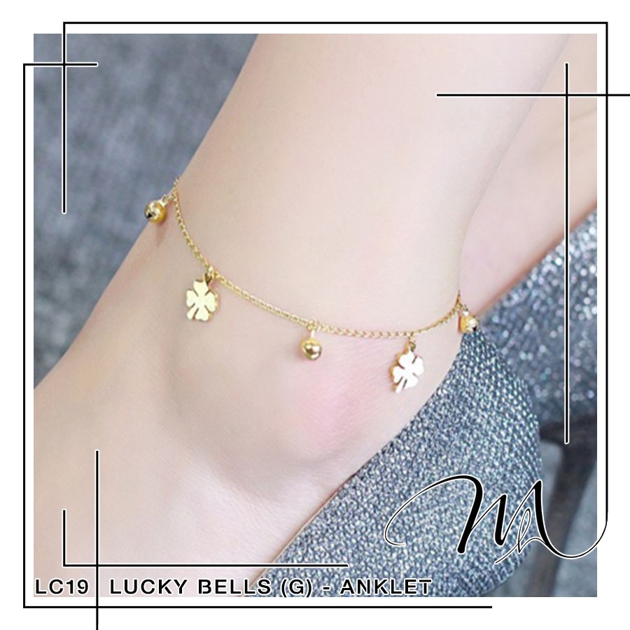 Lắc chân nữ có chuông lục lạc phối cỏ bốn lá may mắn dễ thương Titan không gỉ - LC19 | BigBuy360 - bigbuy360.vn