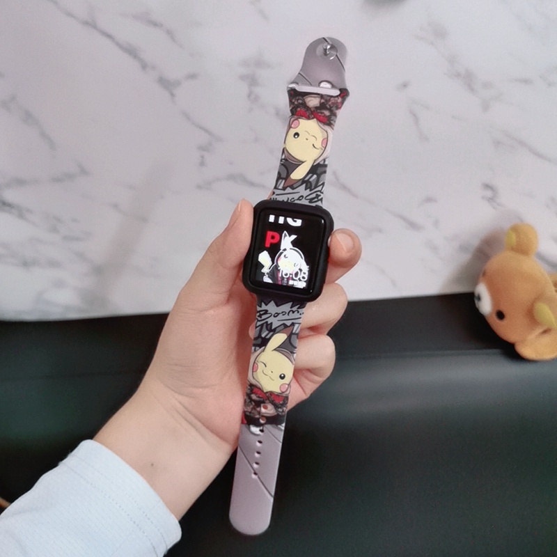 Dây Đeo Đồng Hồ Thể Thao Bằng Cao Su silicone Hình Pikachu Cho apple watch Series 7 6 SE 5 4 3 2 44mm 40mm 45mm 41mm