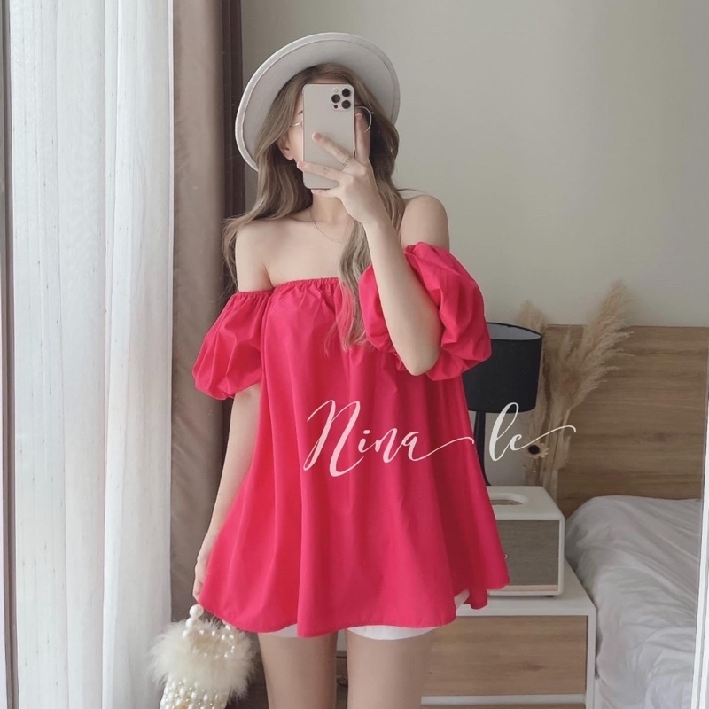 ÁO BẸT VAI TAY PHỒNG TRỄ VAI ĐEN TRẮNG HỒNG XANH