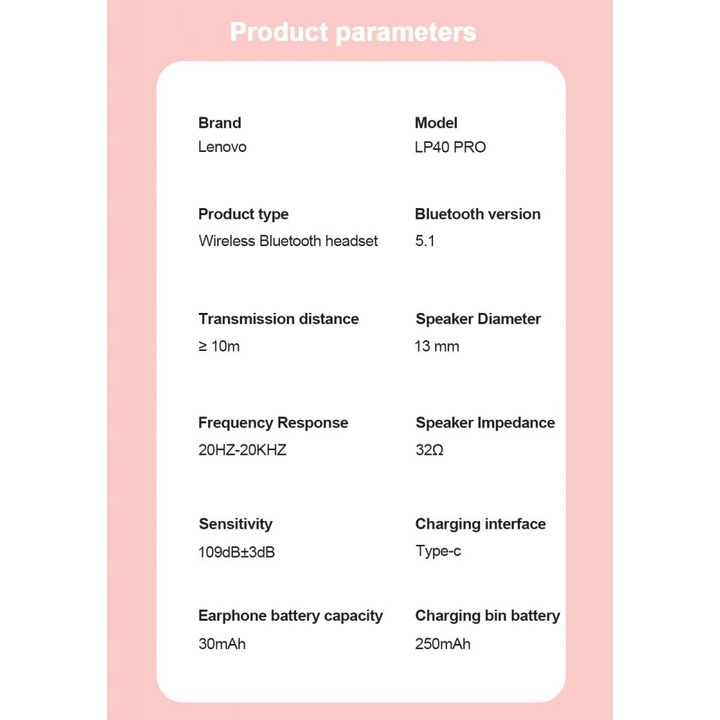 Tai nghe Bluetooth Lenovo LP40S 2022 mới Lenovo LP40 PRO không dây Bluetooth 5.1 TWS IPX5 Điều khiển kép TWS 300mah Cảm giác độ trễ thấp