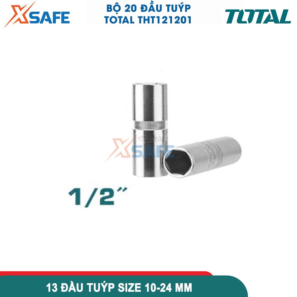 Bộ tuýp 20 chi tiết TOTAL THT121201 | Bộ cần siết 2 chiều kèm đầu tiếp kích thước 1/2 mở bu long, đai ốc cần lực xiết