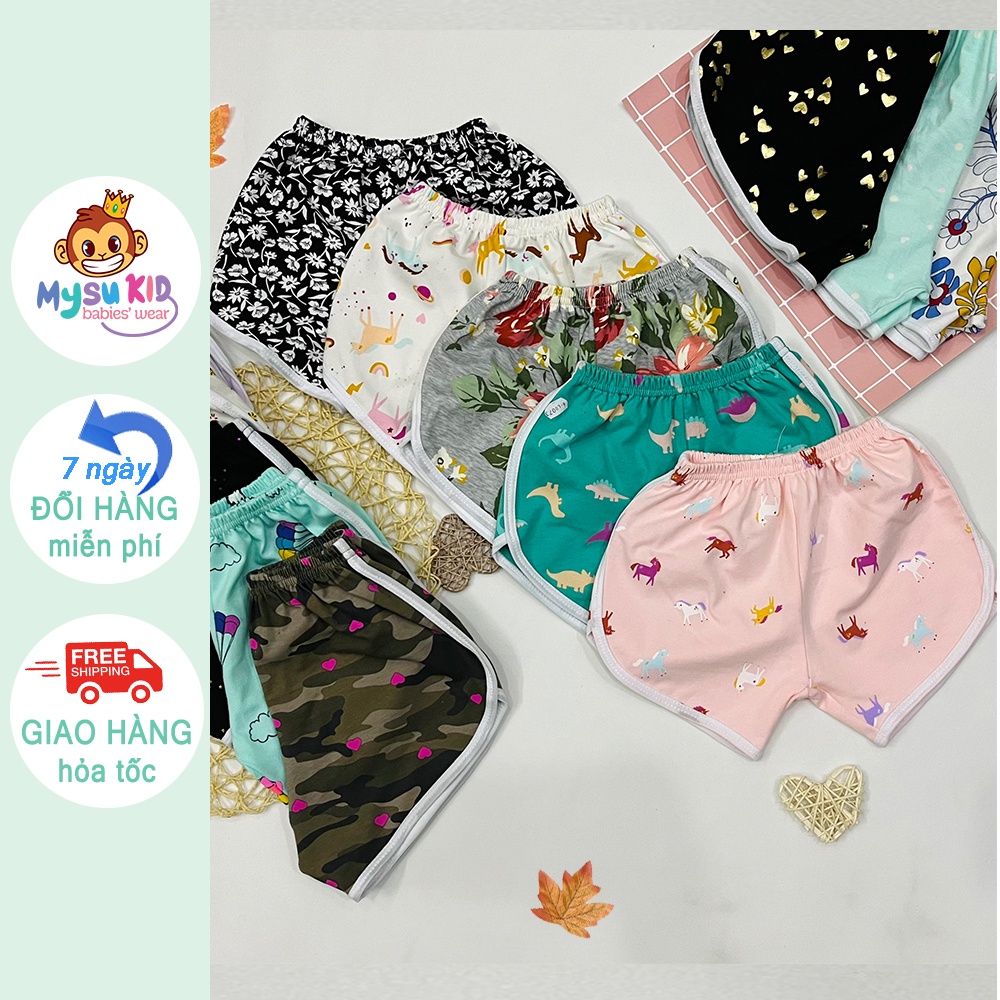 Quần đùi thể thao Mysu kids cho bé gái size đại thun cotton co giãn mềm mịn từ 15kg đến 35kg