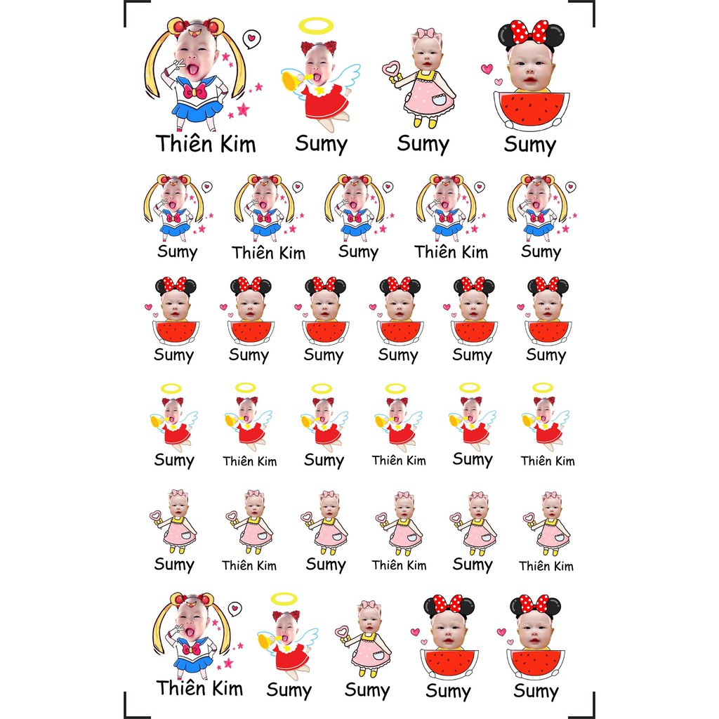 Sticker in tên bé Sticker in hình bé bền đẹp chống nước, rửa được máy tiệt trùng