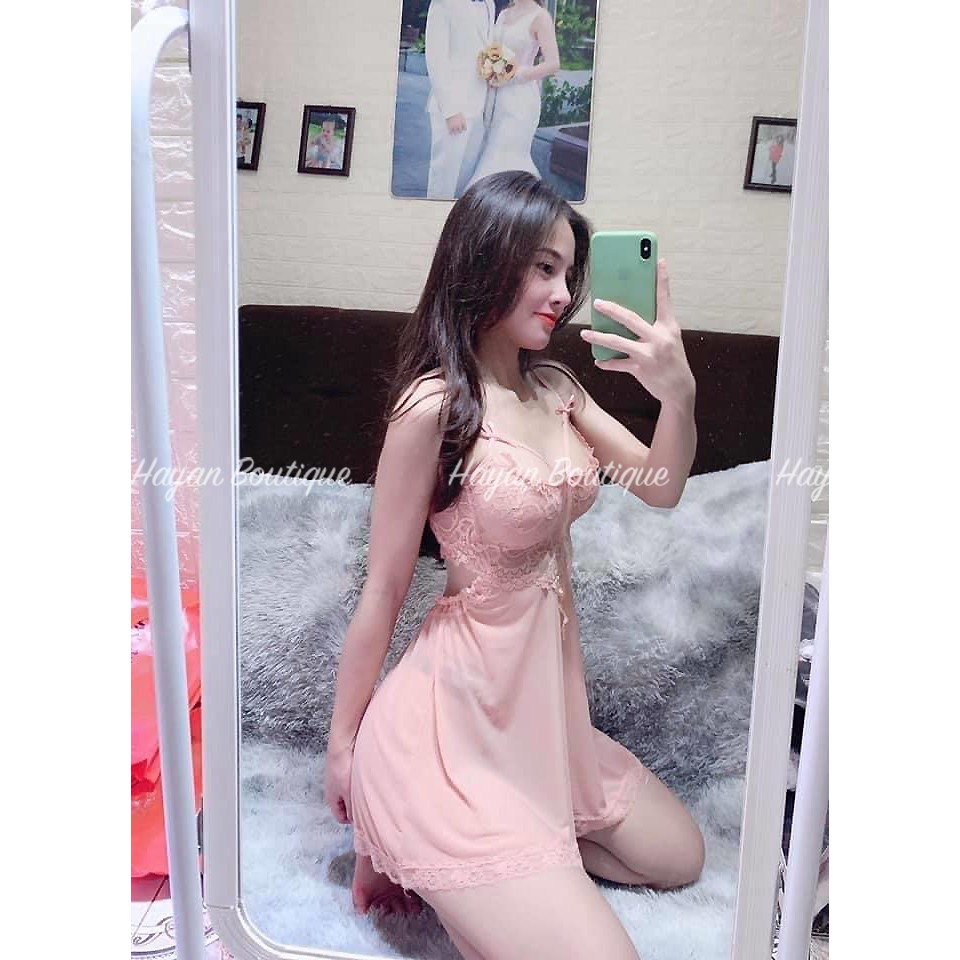 Váy ngủ sexy chiết eo dây đan ngực, váy ngủ ren mềm mại gợi cảm QUẢNG CHÂU #HT52