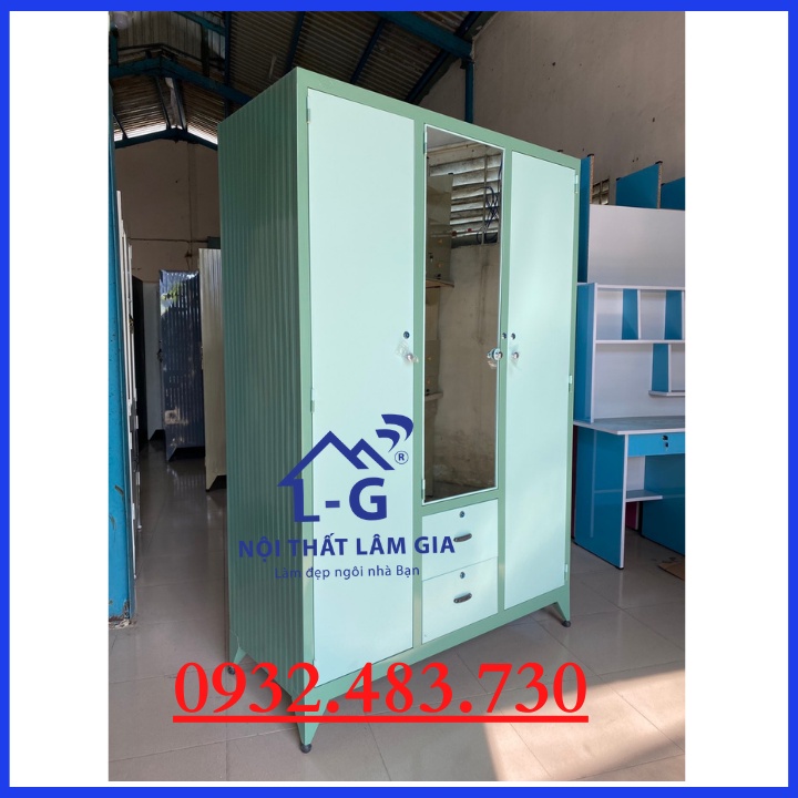 Tủ sắt đựng quần áo 3 cánh sơn tĩnh điện sắt dày màu xanh Pastel mới 2022 HCM