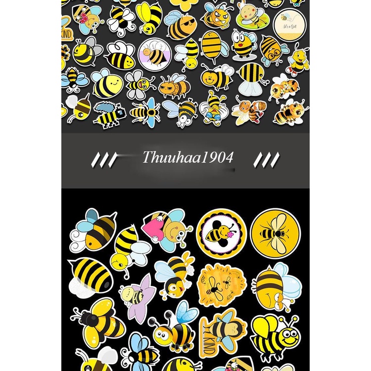50 Sticker chống nước CHỊ ONG CHĂM CHỈ dán mũ bảo hiểm, vali 50 hình dán graffiti dán xe máy tính xách tay