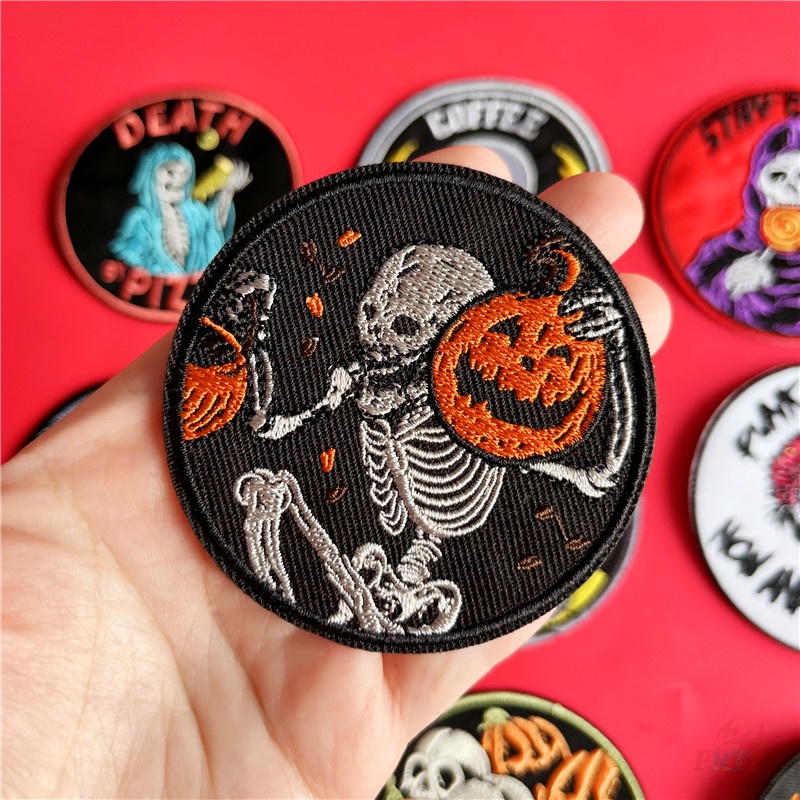 ☸ Nghệ Thuật Đầu Lâu Punk - Miếng Dán Sắt Cho Trẻ Em ☸ 1 Sticker Ủi Thêu Hình Kẹo Mút Bí Ngô Pizza