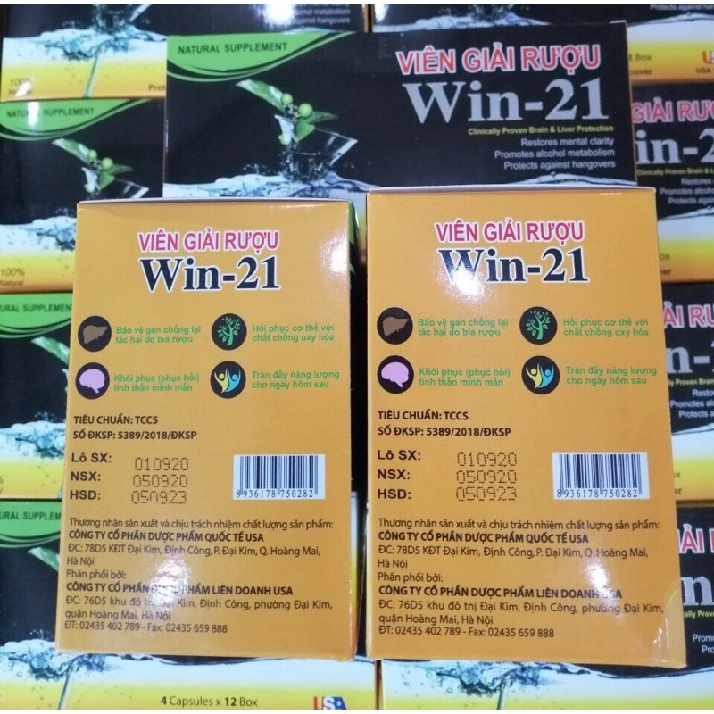 Viên giải rượu Win 21 Giải độc gan chống lại tác hại rượu bia hiệu quả nhanh chóng có hộp lớn