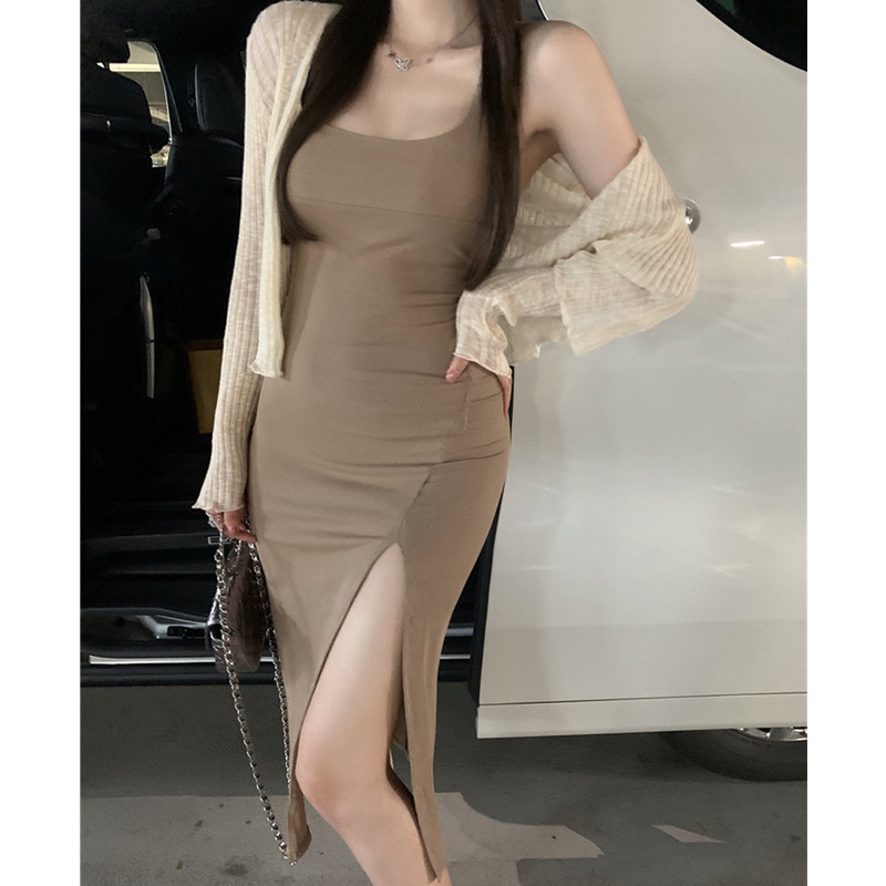 Áo Khoác Cardigan Hai Dây Xẻ Tà Thời Trang Mùa Hè Quyến Rũ Dễ Phối Đồ Cho Nữ