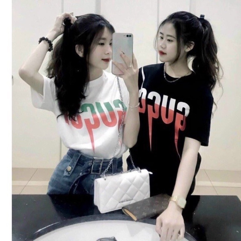 Áo Thun Nữ Form Rộng Chất Đẹp, Áo Phông Guchi Chớp Đen