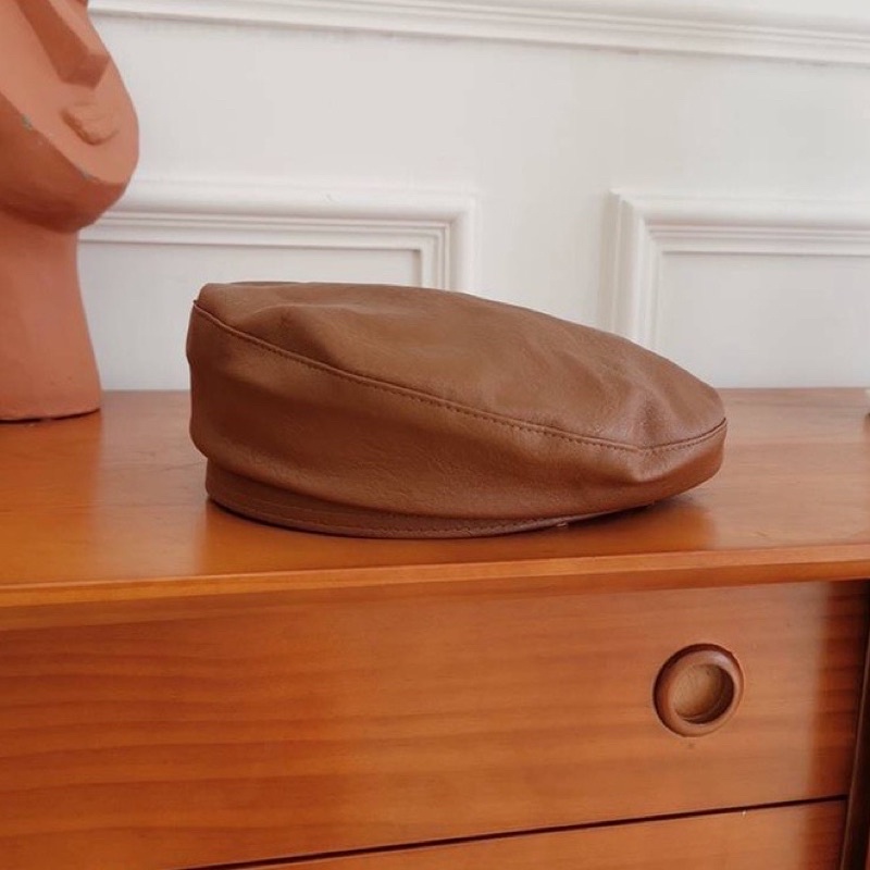 Mũ nồi nón beret hat da Pu thời trang