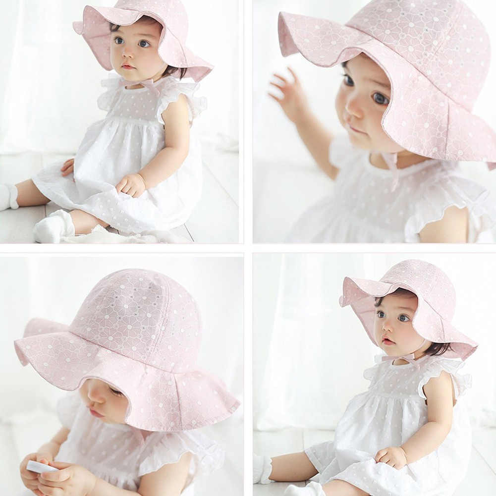 Nón cotton dễ thuơng cho bé gái sơ sinh chống nắng đi biển