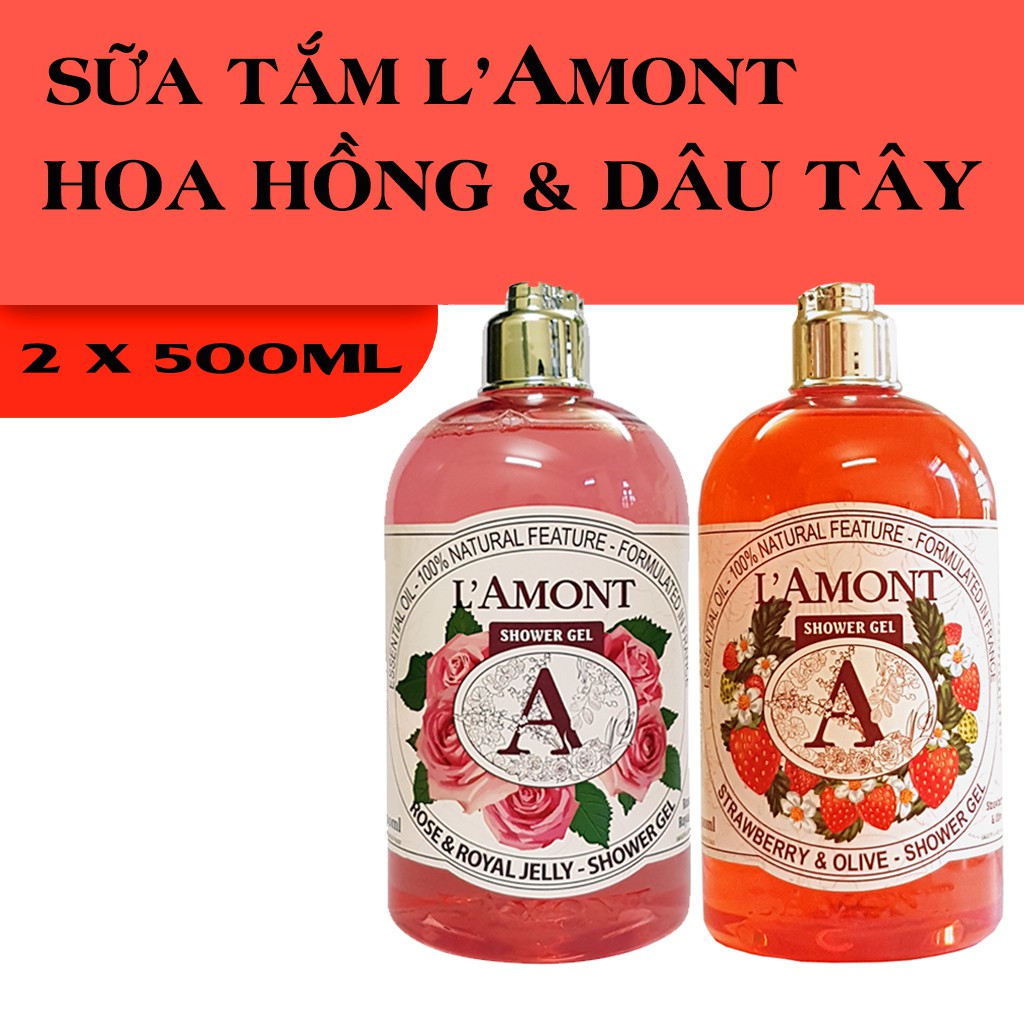 Combo Sữa Tắm LAmont En Provence Hương Hoa Hồng và Hương Dâu Tây hoặc Hoa Anh Đào - 500ml/chai