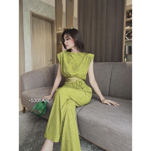 Đồ Bộ Dài Đũi Ống Rộng ,Set Sơ Mi Kiểu Croptop Cột dây Quần Suông Tôn Dáng Có Túi ,Thiết Kế Sang Chảnh BEBEDOLL