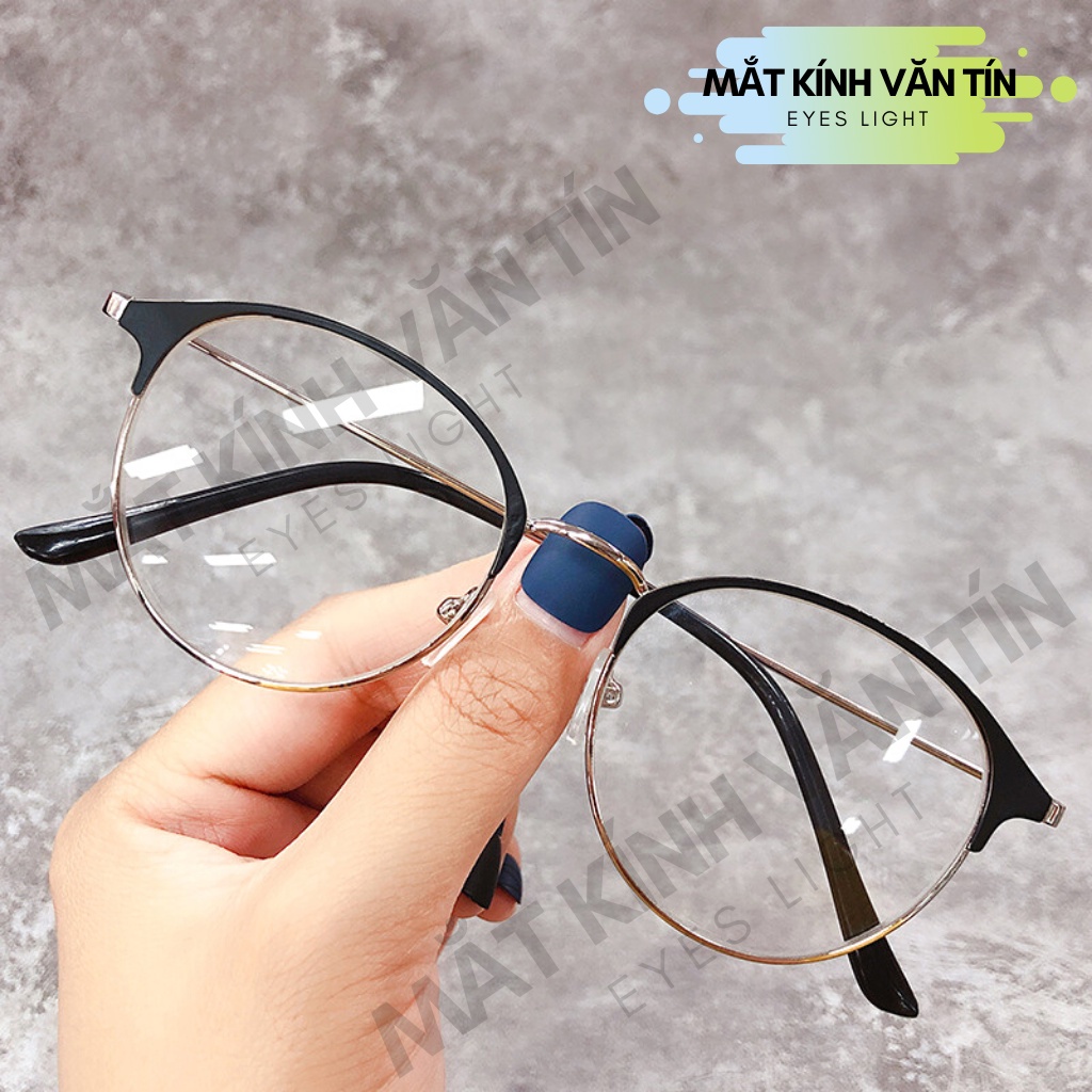 Gọng kính giả cận T555 mắt kính cận tròn nam nữ chất liệu càng kim loại không gỉ