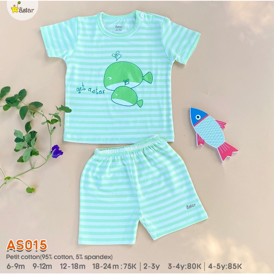 Bộ ngắn tay cài vai Astar PETIT COTTON cho bé 5-8kg