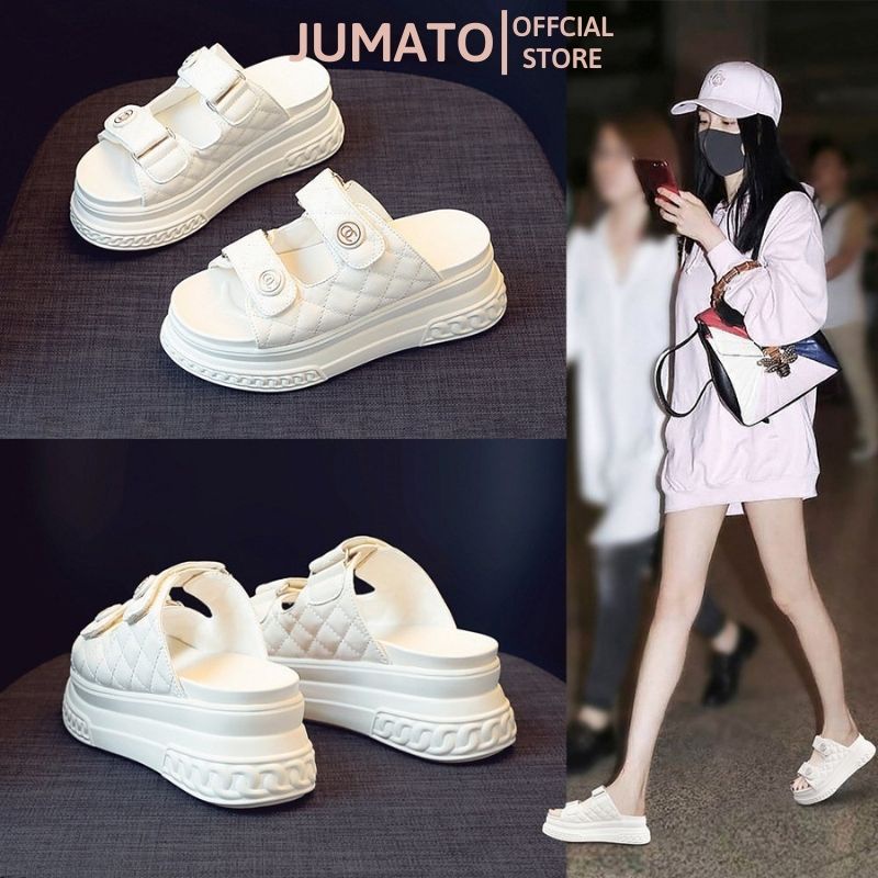 Dép lê nữ độn đế hai quai ngang cao 7cm siêu hach dáng JUMATO G2.042.TR.35