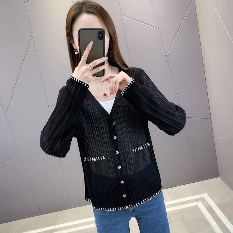 Cổ chữ V  Áo nịt  Băng Lợ Số Kim Áo Cardigan Cổ Chữ V Áo Ngành