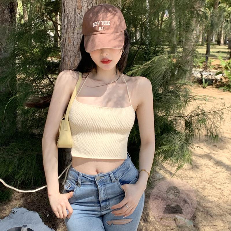 Áo Dệt Kim Hai Dây Màu Trơn Thời Trang Mùa Hè Cho Nữ