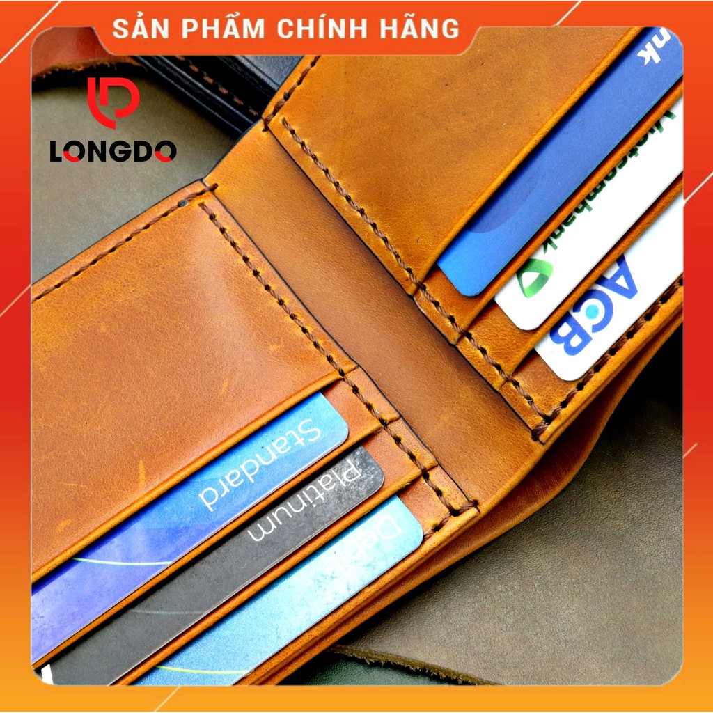 Bóp Nam Da Bò Pullup Cao Cấp - Cam Kết 100% Da Bò Thật - Ví Ngang - Hàng Chính Hãng Thương Hiệu Longdo Leather - B01