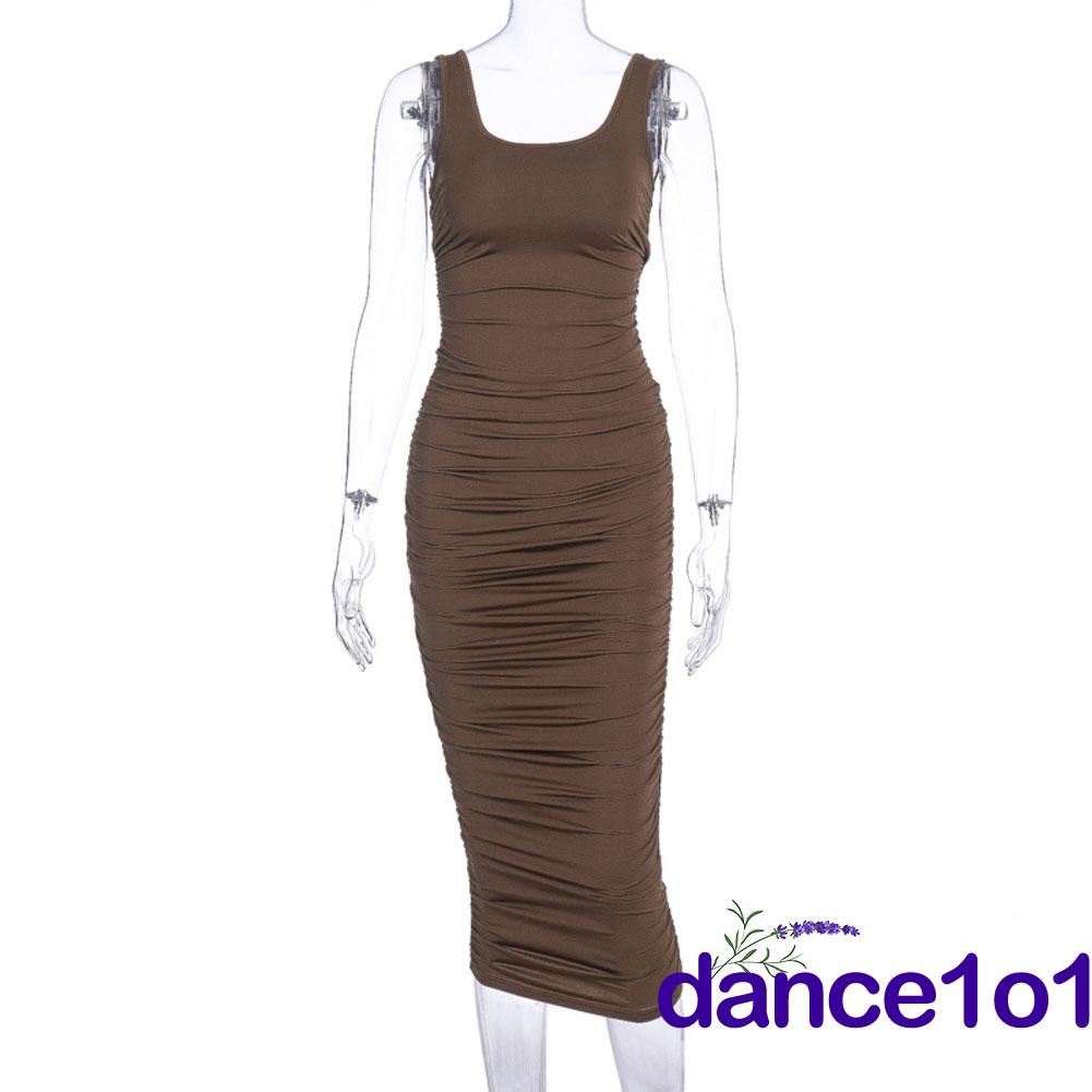 ✯☽Women Long Folds Sleeveless Solid Color Slim Fit Sexy Backless Evening Dress | BigBuy360 - bigbuy360.vn