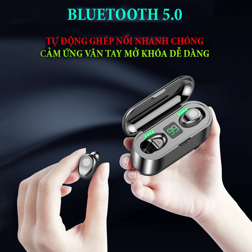 Tai Nghe Bluetooth F9 True Wireless 5.0 ⚡ FREE SHIP ⚡ Tai Nghe Không Dây, Cảm Ứng Vân Tay, Chống Nước