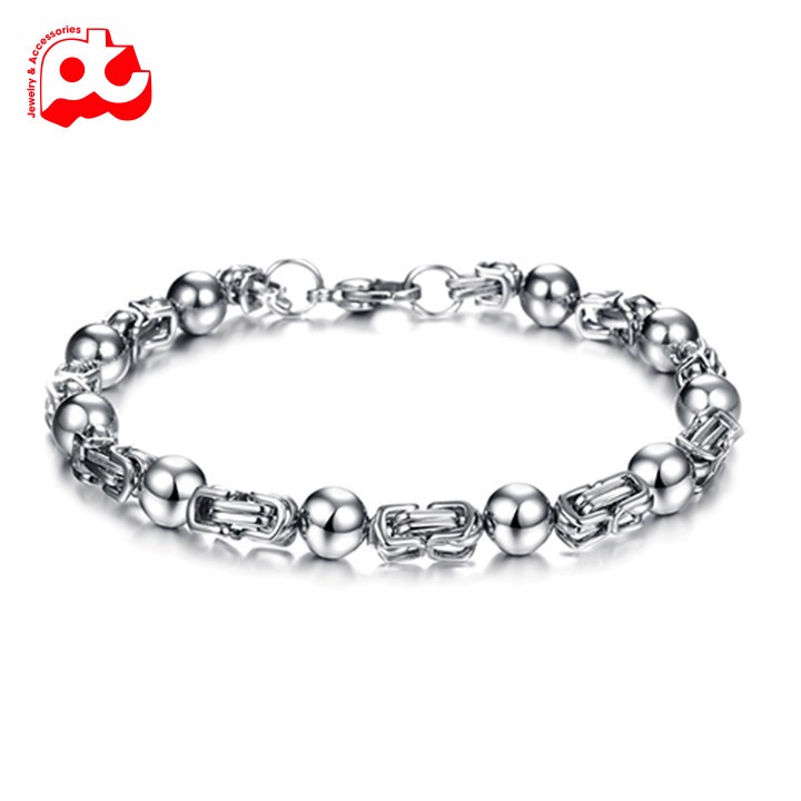 Lắc tay xoắn nam cao cấp đẹp sang trọng titan thép không gỉ kiểu ziczac bi cách điệu PT JEWELRY màu trắng PTLTNA67