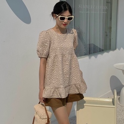 áo babydoll hai tầng vải gấm hoa nổi TKA299 LOLLIE STUDIO