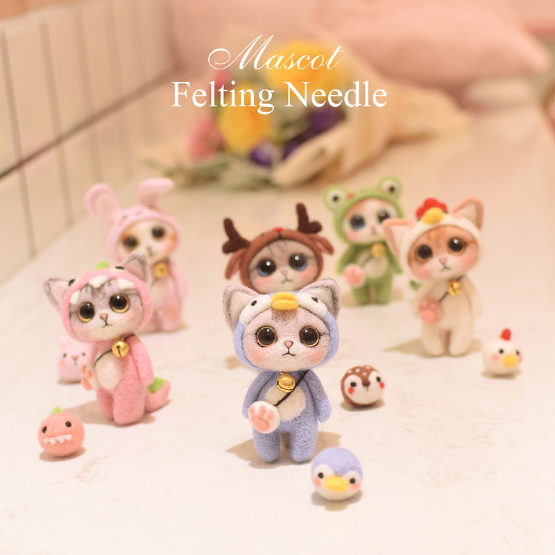 Cartoon cat style \ handmade wool felt production material package \ cute doll pendant