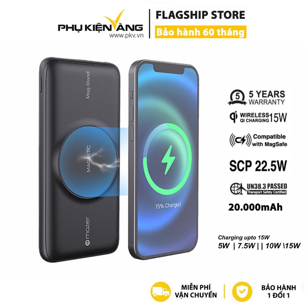 Pin Sạc Không Dây Mazer Infinite.Boost Mag.Stand Qi Wireless 15W/20000mAh - Phân phối chính hãng