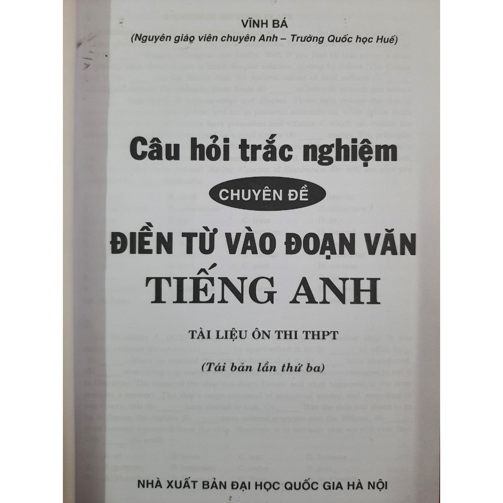 Sách - Câu hỏi trắc nghiệm chuyên đề điền từ vào đoạn văn Tiếng Anh