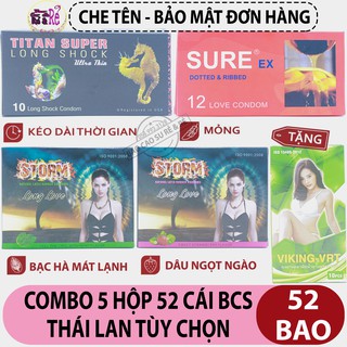 COMBO 5 HỘP 52 CÁI BAO CAO SU THÁI LAN ĐỦ LOẠI TÙY CHỌN