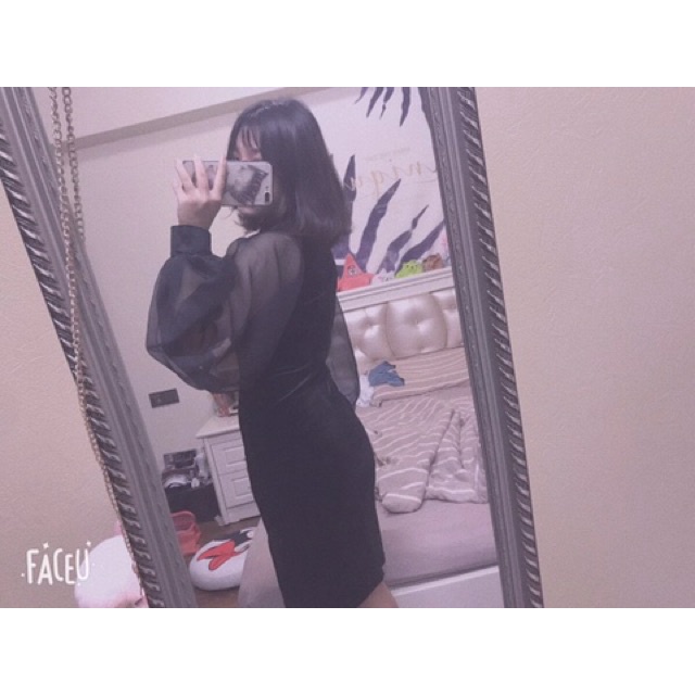 Đầm nhung cách tân cổ tàu - Váy sườn xám tay voan khoét ngực