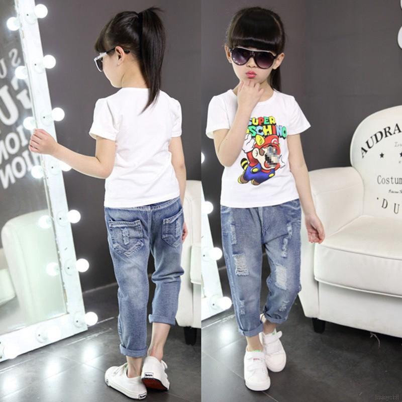 Children Ripped Hole Jeans Pants Spring Kids Broken Denim Trousers For Baby Girl