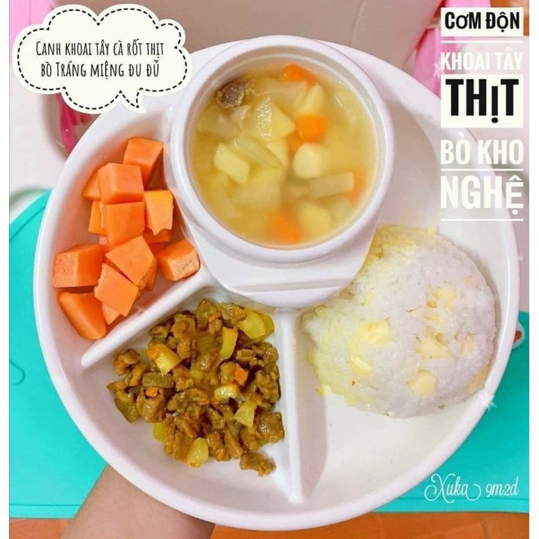 Khay Ăn Dặm Chia 3 Ngăn Cho Bé Có Kèm Khay Để Cốc, Thìa Dĩa - Hàng Nhật Khẩu Nhật