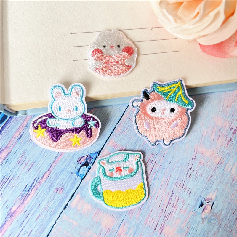 ☸ Sticker Ủi Thêu Hình Thỏ / Gấu / Cừu Hồng Dễ Thương ☸ 1 Miếng Dán Ủi Lên Quần Áo Hình Huy Hiệu