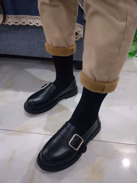 Giày ulzzang da mềm khuy vuông mã 917