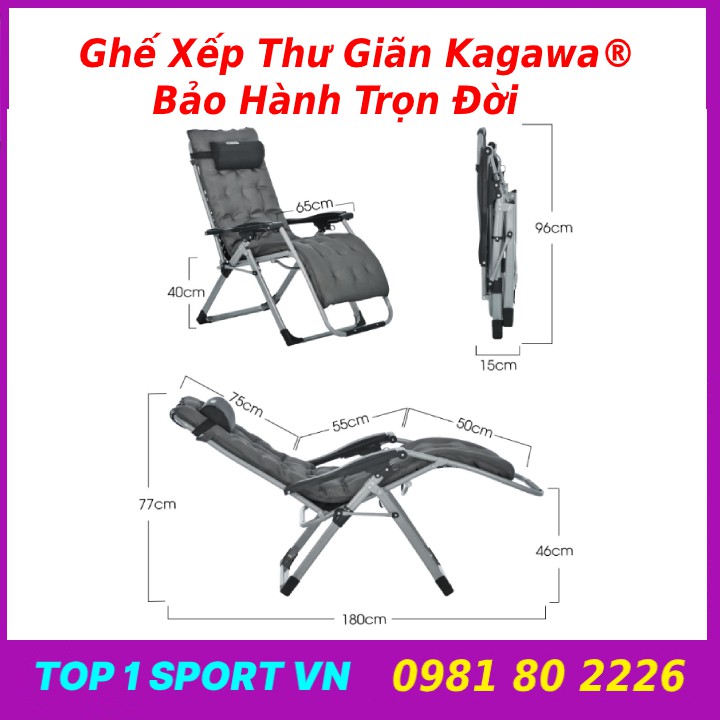 Ghế xếp thư giãn ghế gấp xếp du lịch dã ngoại Kagawa® tặng nệm bông cao cấp + gối, bảo hành trọn đời