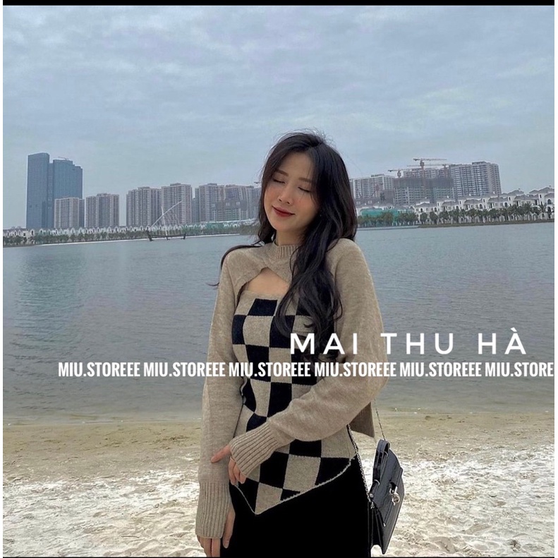 SET ÁO HAI DÂY KẺ CARO KÈM ÁO LEN CHOÀNG | BigBuy360 - bigbuy360.vn