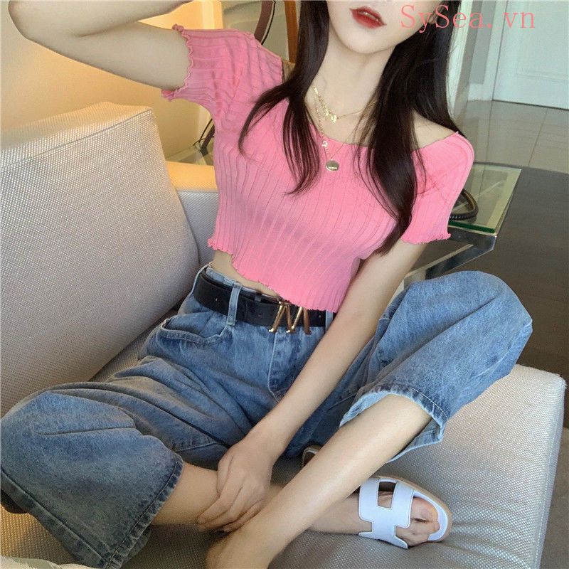 (Video Thật) Áo croptop trễ vai 🌸thun lụa dày mịn-🌸giặt không xù