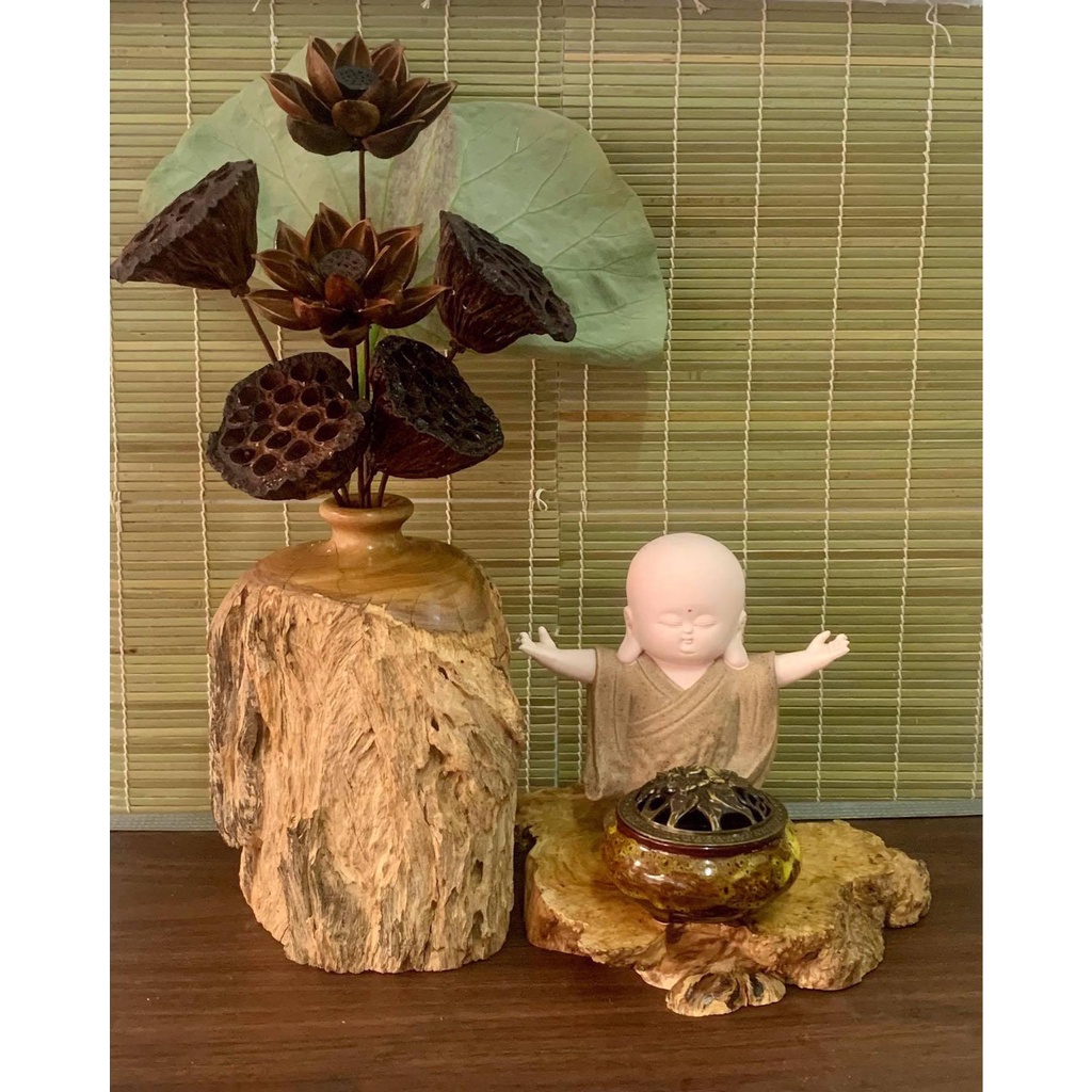 Hoa sen gỗ khô - Đài sen - Lá sen dâng cúng dường phật trang trí decor nhà - hoa lẻ