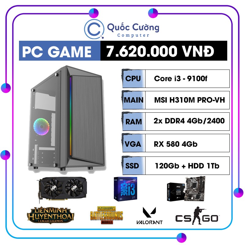 PC Gaming i3 9100f/RX 580 4Gb/2xRAM 4Gb/SSD 120Gb/HDD 1Tb | BigBuy360 - bigbuy360.vn