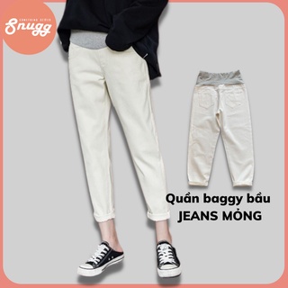 Quần baggy jeans bầu, quần bầu mềm hè 2021-Snugg