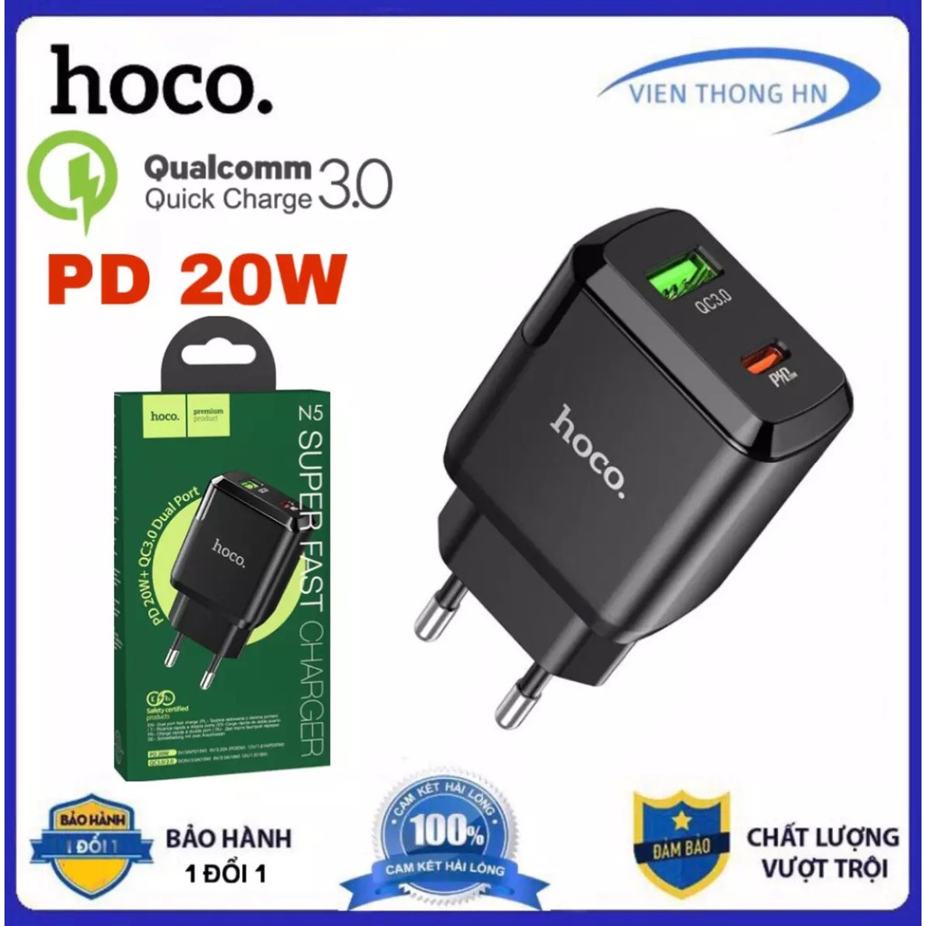 Củ sạc nhanh PD 20w QC 3.0 2 cổng Hoco NX5 - vienthonghn